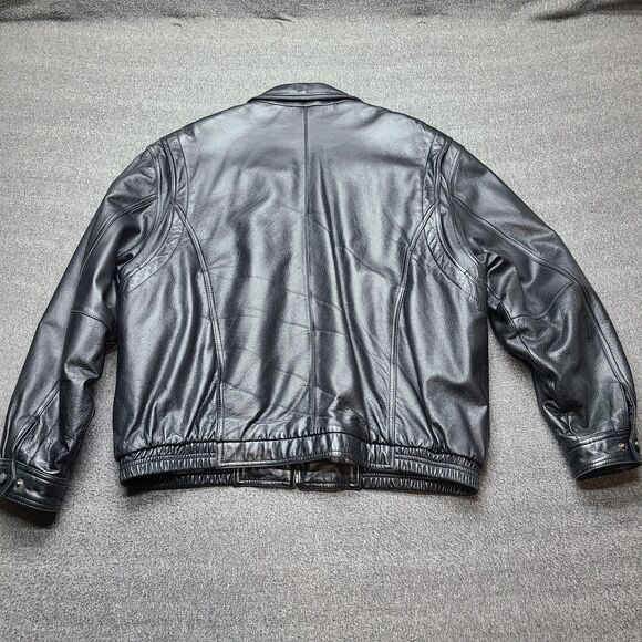 Members Only Jacket Mens Extra Large Black Genuine Leather Bomber Quilted Liner - Picture 8 of 10